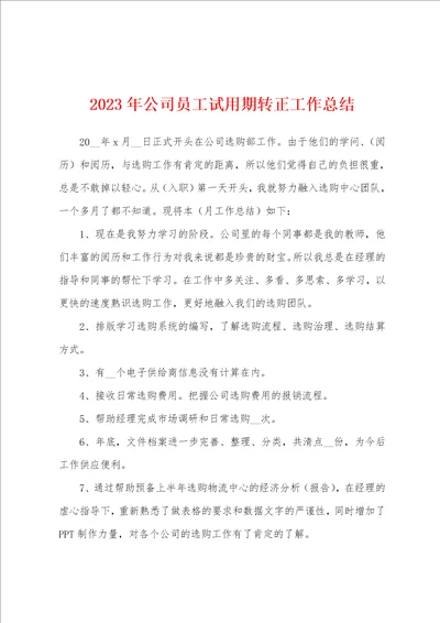 2023年公司员工试用期转正工作总结