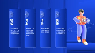 科技风蓝色通用并列关系4项PPT单页