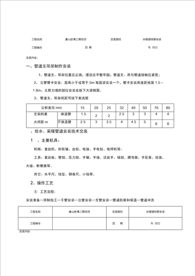 水暖镀锌管安装技术交底