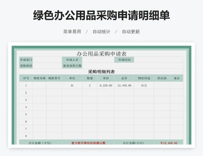 绿色办公用品采购申请明细单