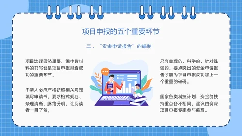 蓝色简约线圈本如何做好项目申报工作PPT模板