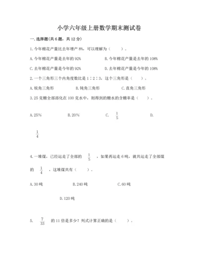 小学六年级上册数学期末测试卷（含答案）word版.docx