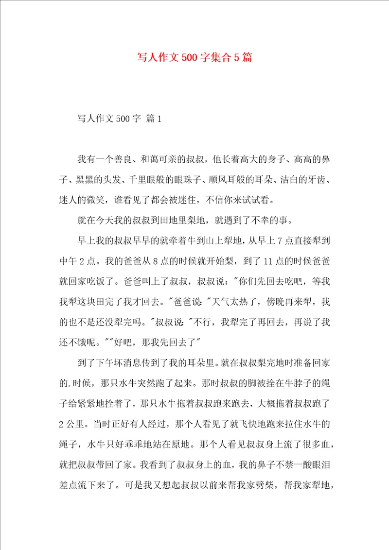写人作文500字集合5篇