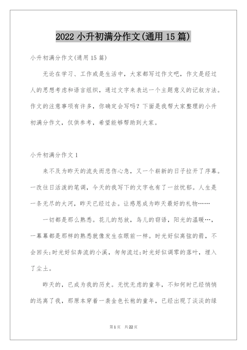 2022小升初满分作文(通用15篇).docx