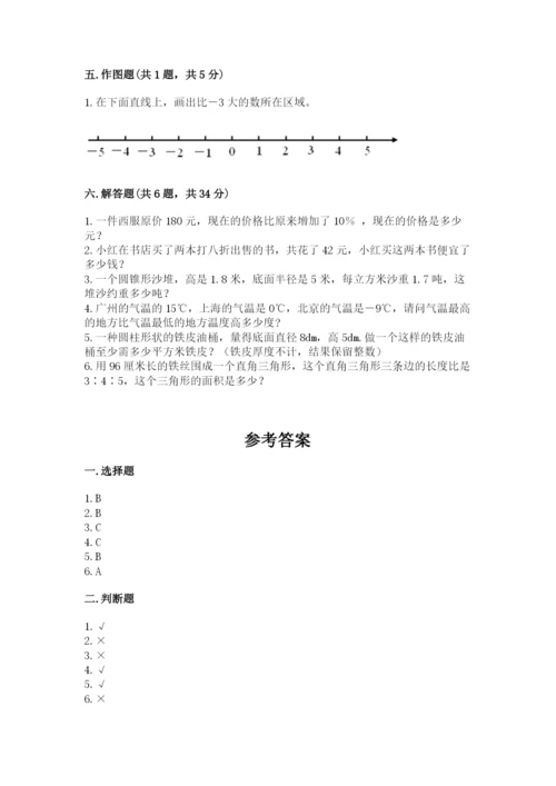 人教版六年级下册数学期末测试卷及参考答案【培优b卷】.docx