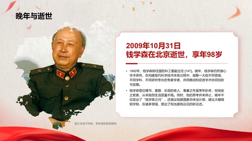 红色党政风人物介绍：钱学森PPT模板
