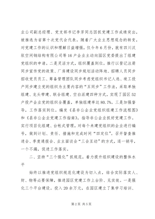 工业园区非公党建推进会经验交流材料.docx