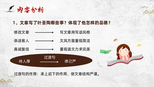 棕色插画初中语文七年级下册PPT课件叶圣陶先生二三事PPT初中语文七年级下册课件