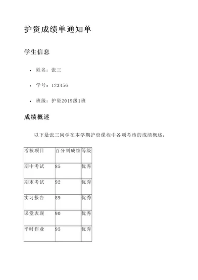 护资成绩单通知单