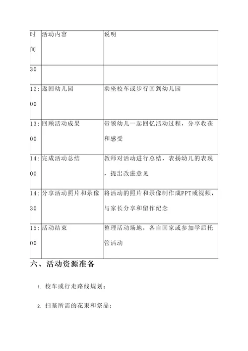 幼儿园扫墓活动流程方案