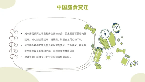 绿色简约插画饮食与健康主题PPT模板健康饮食