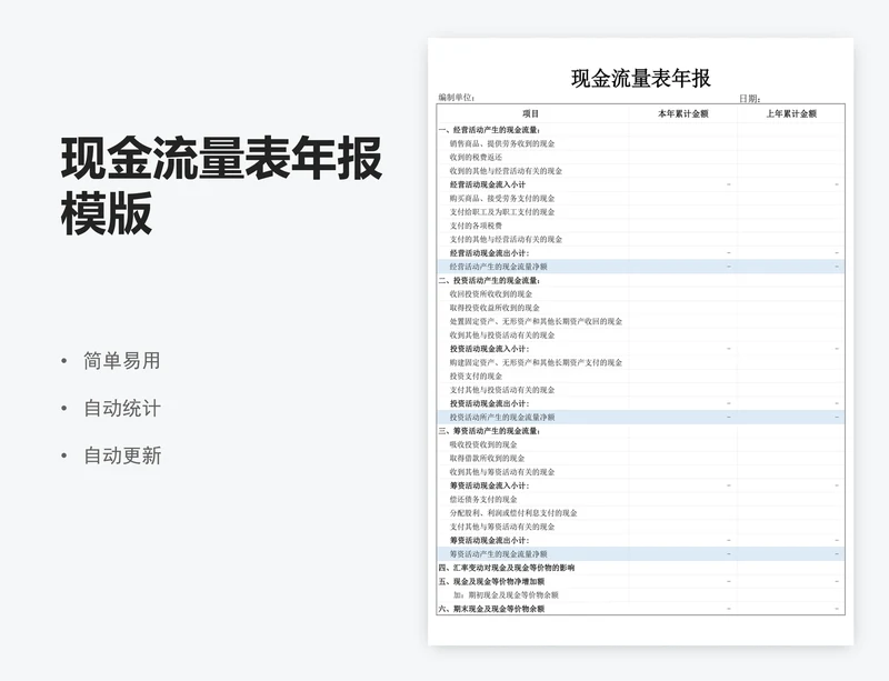 现金流量表年报模版