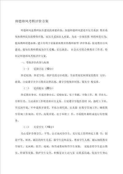 师德师风考核评价方案