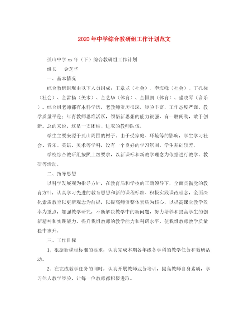 精编之年综合教研组工作计划范文.docx