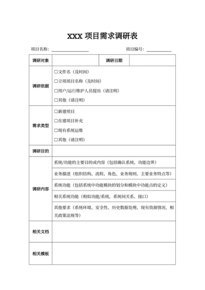 xxx项目需求调研表