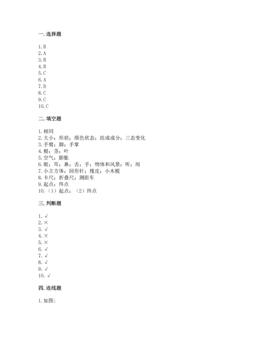 教科版一年级上册科学期末测试卷及参考答案（考试直接用）.docx
