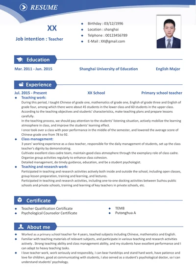 英文老师全英文简历