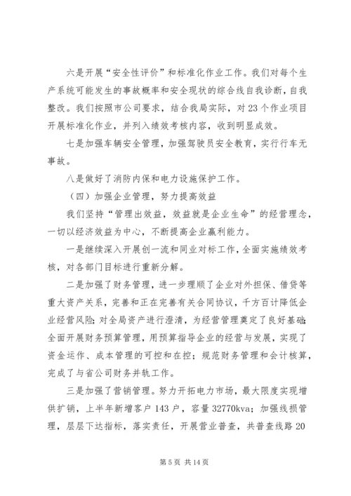 电业局上半年工作总结下半年工作计划.docx