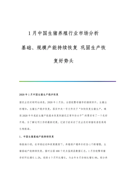 1月中国生猪养殖行业市场分析基础、规模产能持续恢复-巩固生产恢复好势头.docx