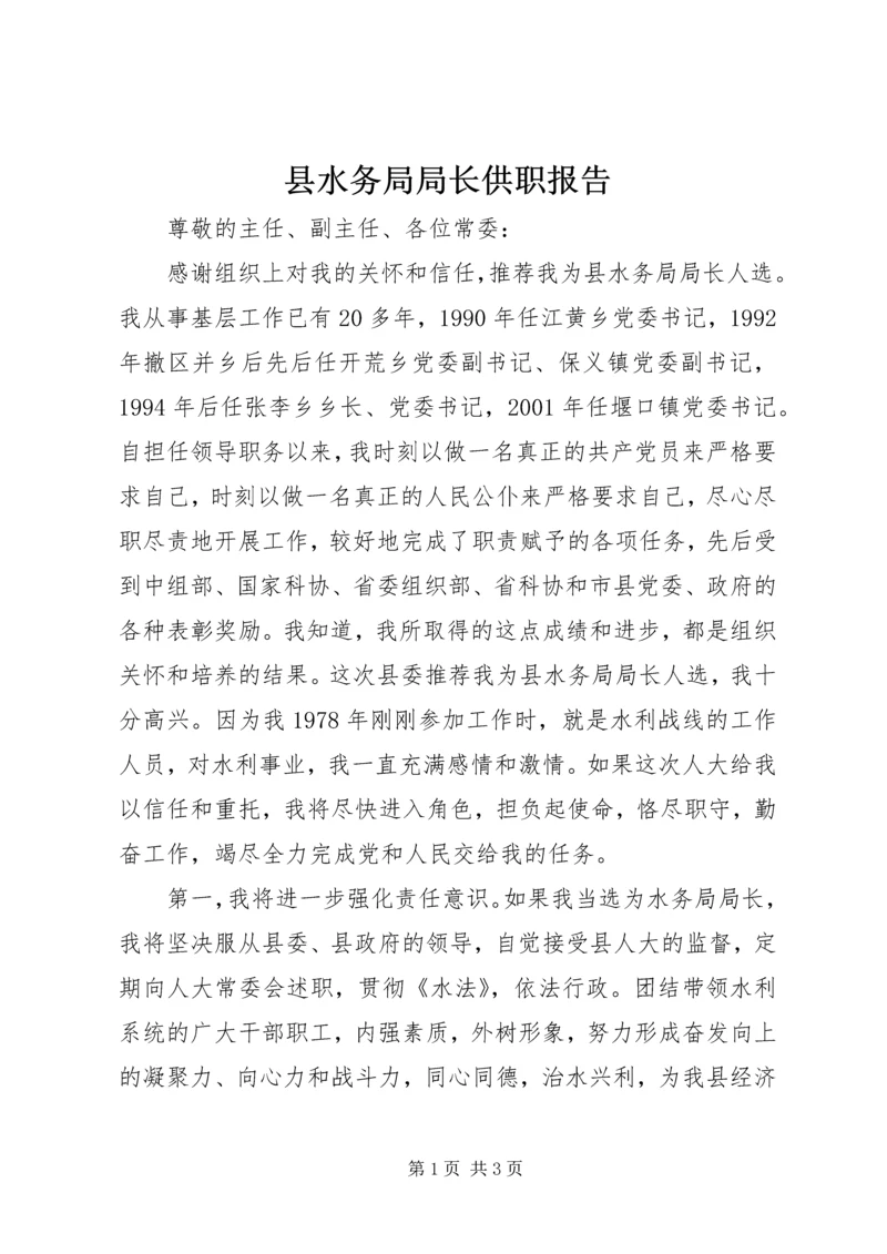 县水务局局长供职报告.docx