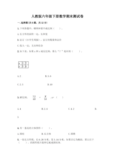 人教版六年级下册数学期末测试卷-精品(典优)-(2).docx