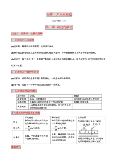 2023年高中物理必修一知识点总结.docx