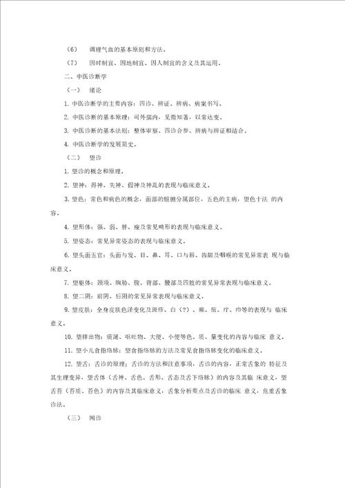 重庆医科大学中医综合考研大纲