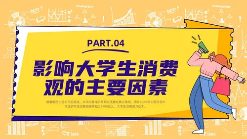 黄色手绘风大学生消费观主题班会