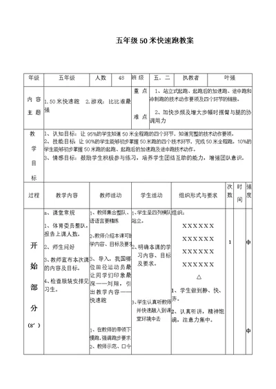 五年级50米快速跑教案[4]