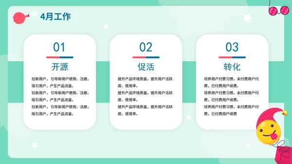 绿色卡通手绘愚人节4月你好工作计划PPT模板