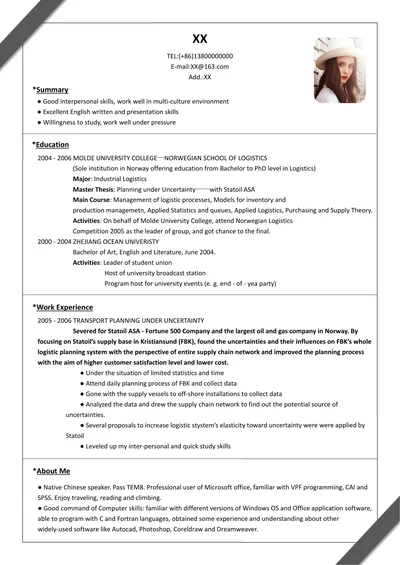 简洁版英文简历