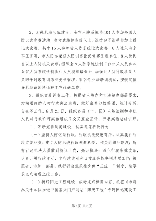 人防办年度依法行政工作总结报告.docx