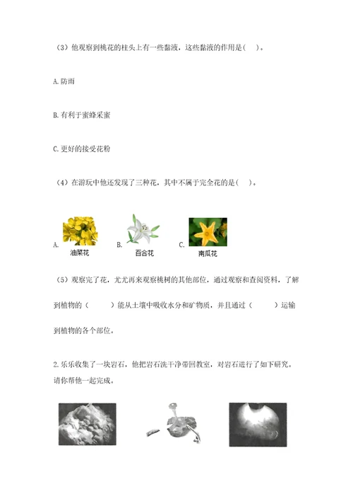 教科版四年级下册科学第三单元岩石与土壤测试卷含完整答案夺冠系列