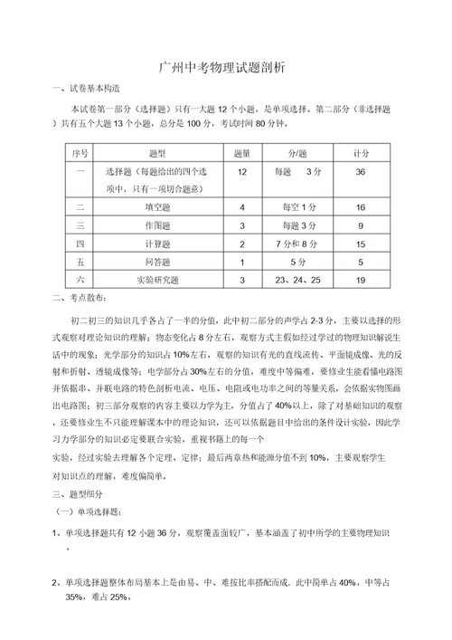 广州中考物理试题分析