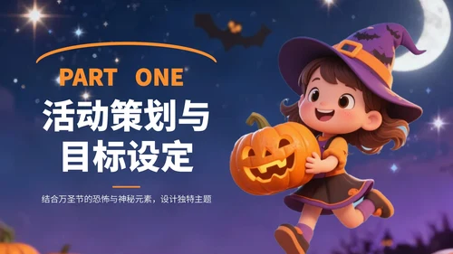 黄紫色卡通风万圣节营销方案PPT