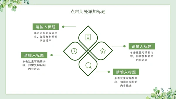 绿色简约小清新水彩叶子教学PPT模板