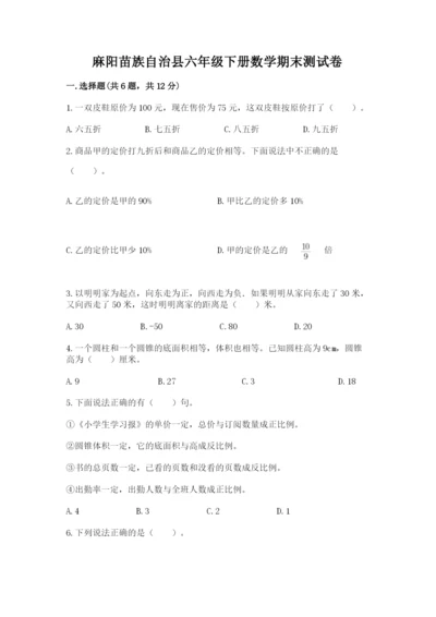 麻阳苗族自治县六年级下册数学期末测试卷带精品答案.docx