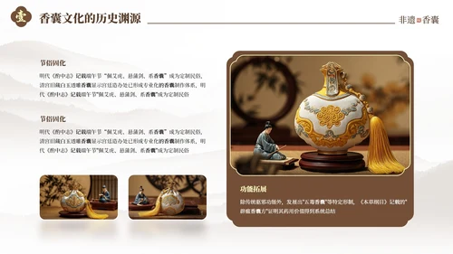 棕色中国风非遗香囊知识PPT模板