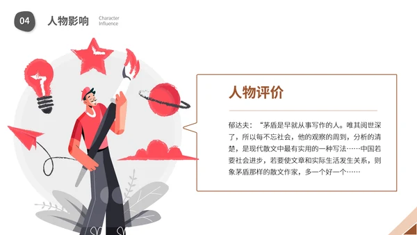 茅盾文学小说作家名人人物介绍PPT模板