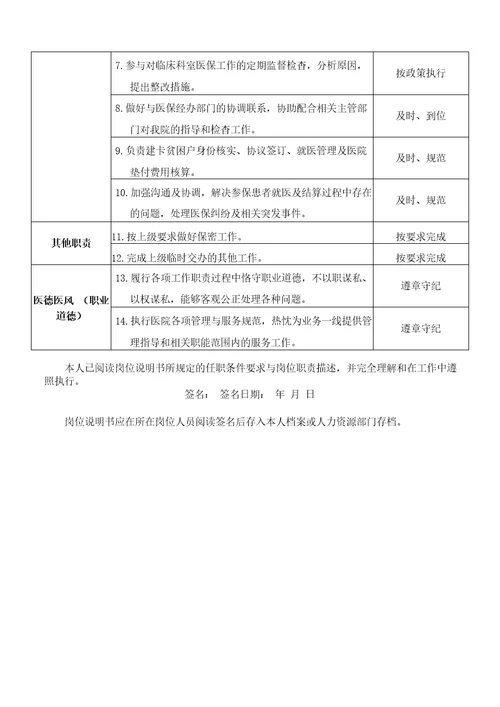 04医院医保科医保审核员岗位说明书