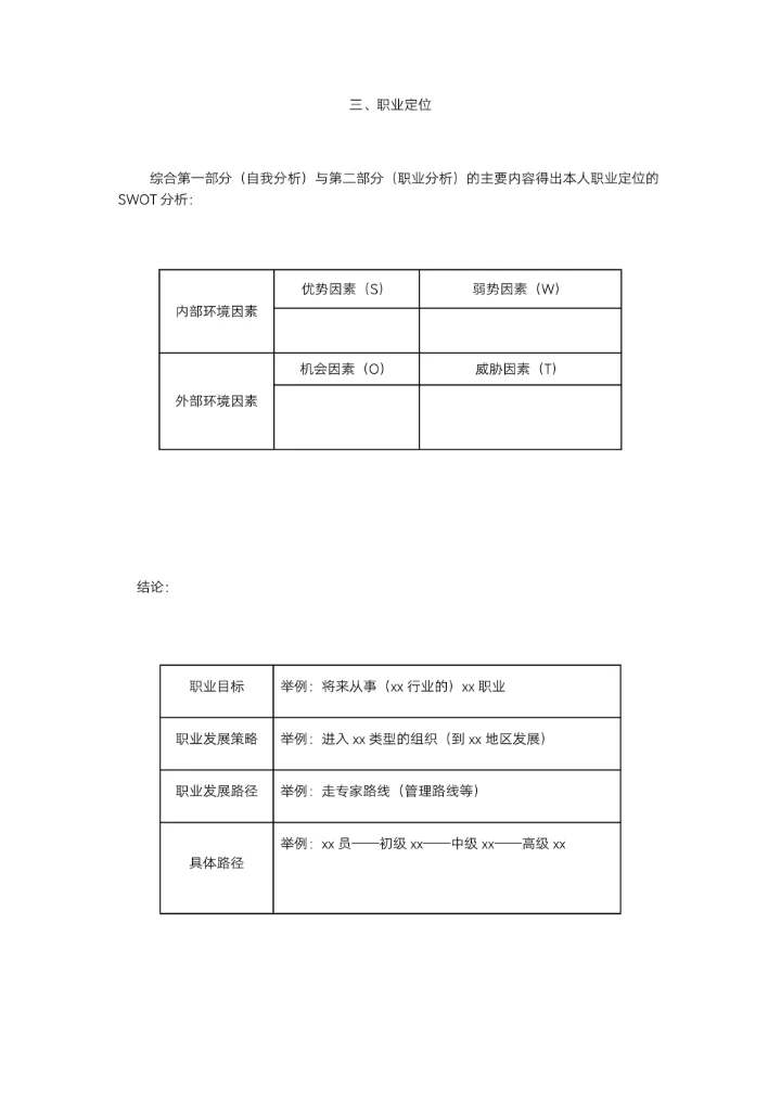 大学生职业生涯规划书简单模板范文