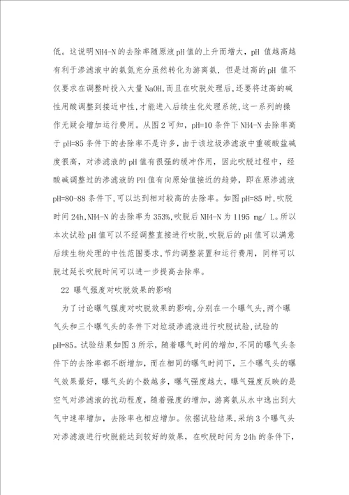 垃圾渗滤液中nh4n的吹脱预处理实验环境保护