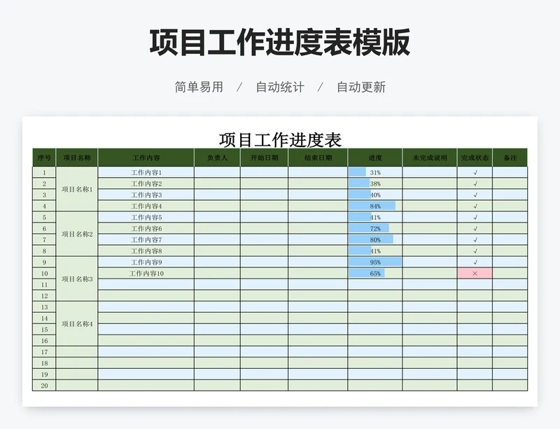 项目工作进度表模版