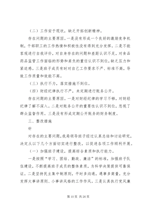 第一篇：XX年药监局党员领导干部民主生活会汇报提纲.docx
