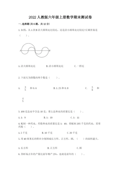 2022人教版六年级上册数学期末测试卷及参考答案【预热题】.docx