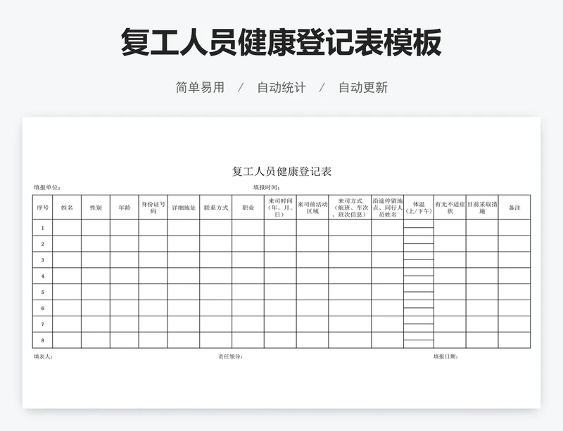 复工人员健康登记表模板