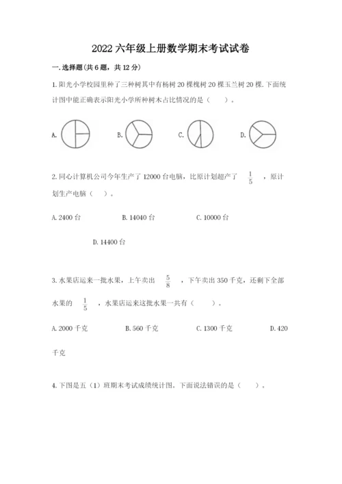 2022六年级上册数学期末考试试卷（网校专用）word版.docx