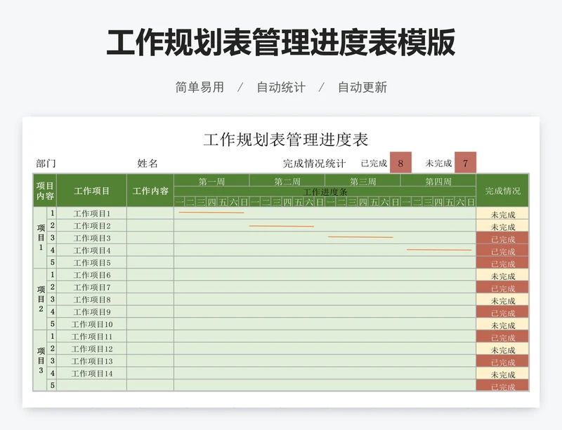 工作规划表管理进度表模版