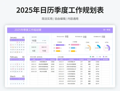 2025年日历季度工作规划表