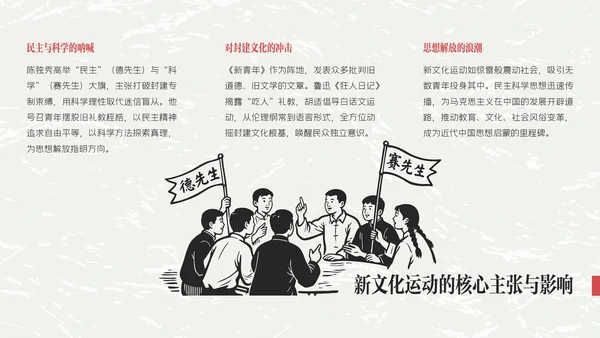 红黑色插画简约陈独秀人物介绍教学课件